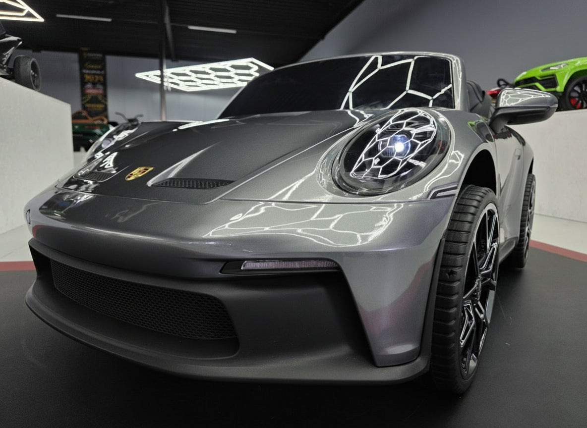 Porsche 911 24 volt GT3 ride on car metallic gray