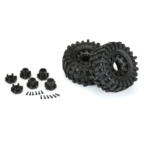 Mickey Thompson Baja Pro X 2.8" Tires Mounted on Raid Black 6x30 Removable Hex (12mm & 14mm) Wheels (2) for Big Rock™ 3S, Granite™ 3S, Stampede® 2wd & 4x4 and other 1/10 Monster Trucks