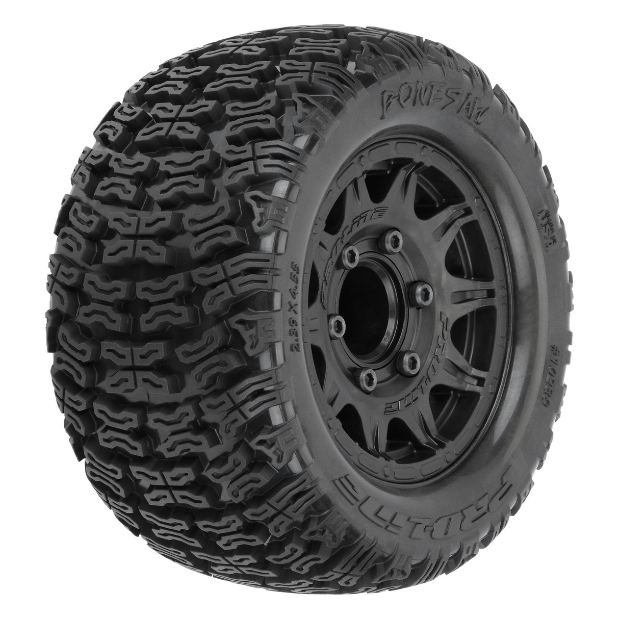 Bonesaw 2.8" All-Terrain Truck Tires Mounted on Raid Black 6x30 Removable Hex (12mm & 14mm) Wheels (2) for Vorteks 4x4 and other 1/10 Trucks Front or Rear