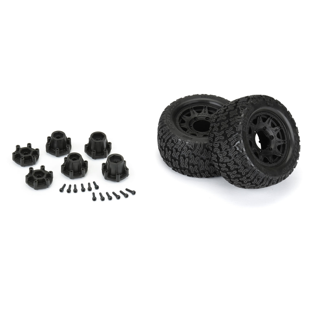 Bonesaw 2.8" All-Terrain Truck Tires Mounted on Raid Black 6x30 Removable Hex (12mm & 14mm) Wheels (2) for Vorteks 4x4 and other 1/10 Trucks Front or Rear
