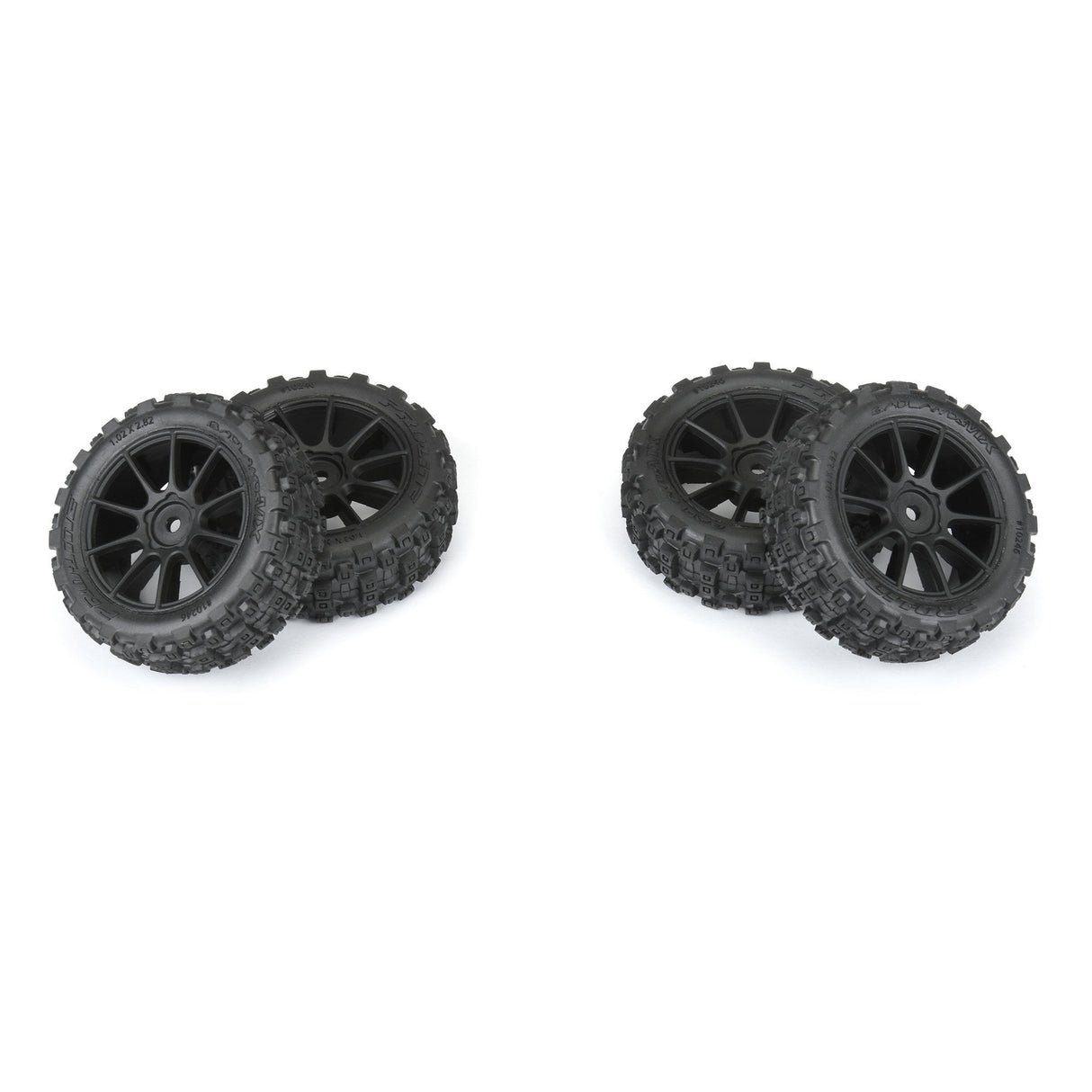 Badlands MX 1.9" All-Terrain Buggy Tires (4) Mounted on Mach-10 Black 1.9" 12mm Hex Wheels for Typhon GROM 4x4 Front or Rear