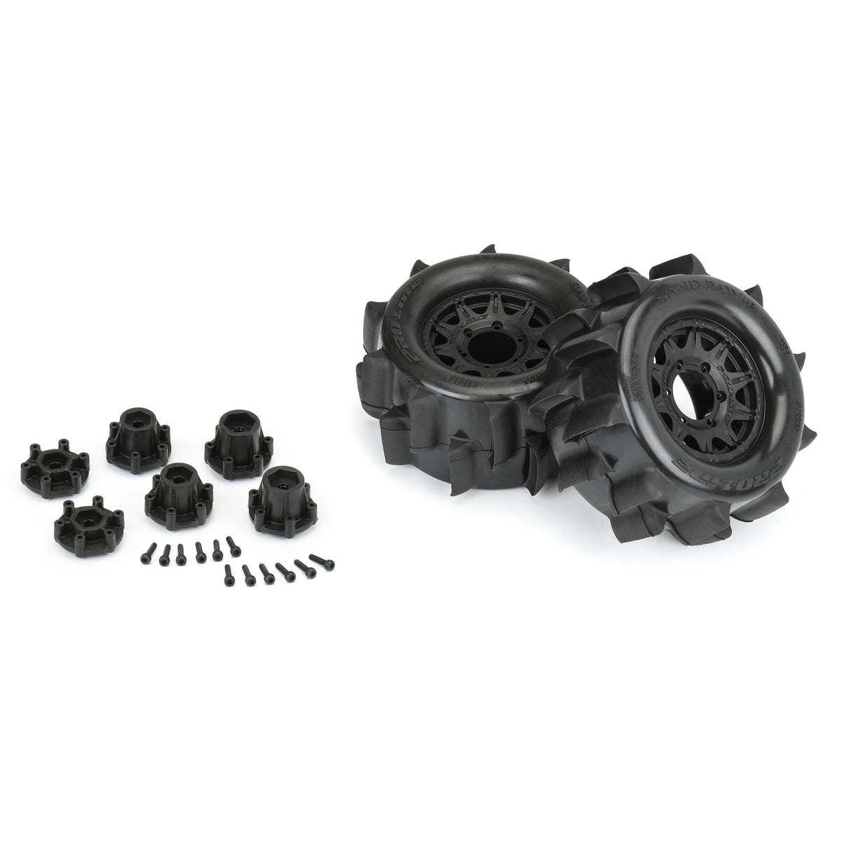 Sand Paw HP BELTED 2.8" Sand Truck Tires Mounted on Raid Black 6x30 Removable Hex (12mm & 14mm) Wheels (2)