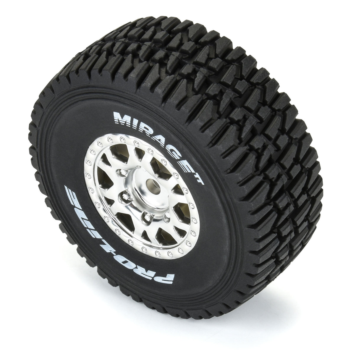 Mirage TT F/R Tires Mounted 12mm Hex Satin Silver Impulse (4) for Arrma Mojave Grom