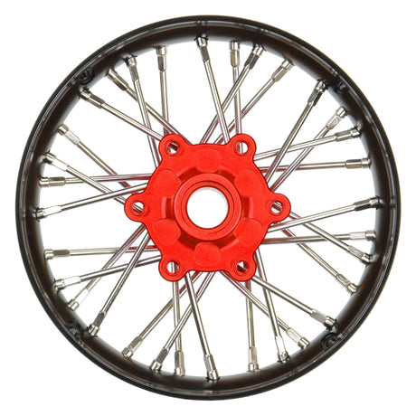 Pro-Spec Aluminum V2 Bead Front Wheel Assembled, Black/Red for Losi Promoto-SM