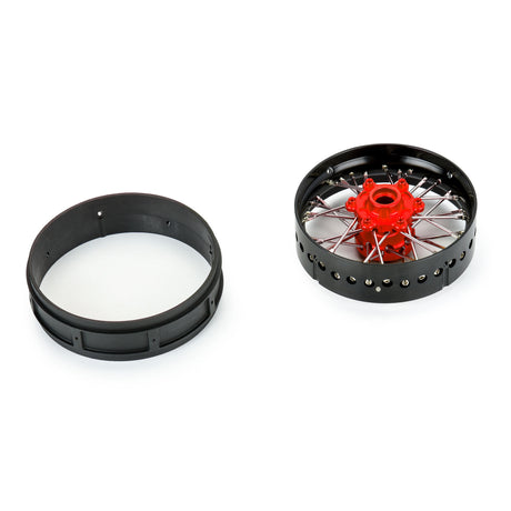 Pro-Spec Aluminum V2 Bead Front Wheel Assembled, Black/Red for Losi Promoto-SM
