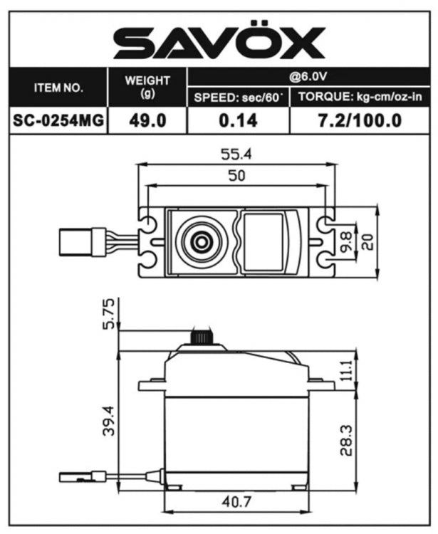 SC-0254MG Plus Servo 7,2Kg 0,14s Metal Gear