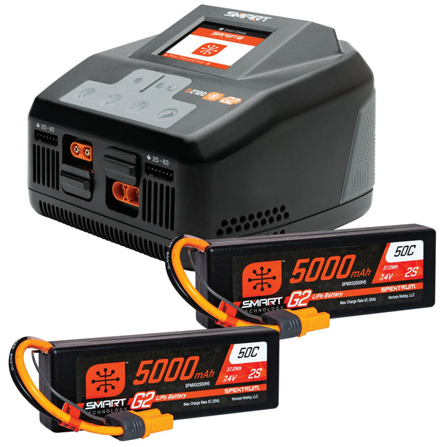 Smart Powerstage 4S Surface Bundle: (2) G2 5000mAh 2S LiPo IC5 & S2100 Charger EU