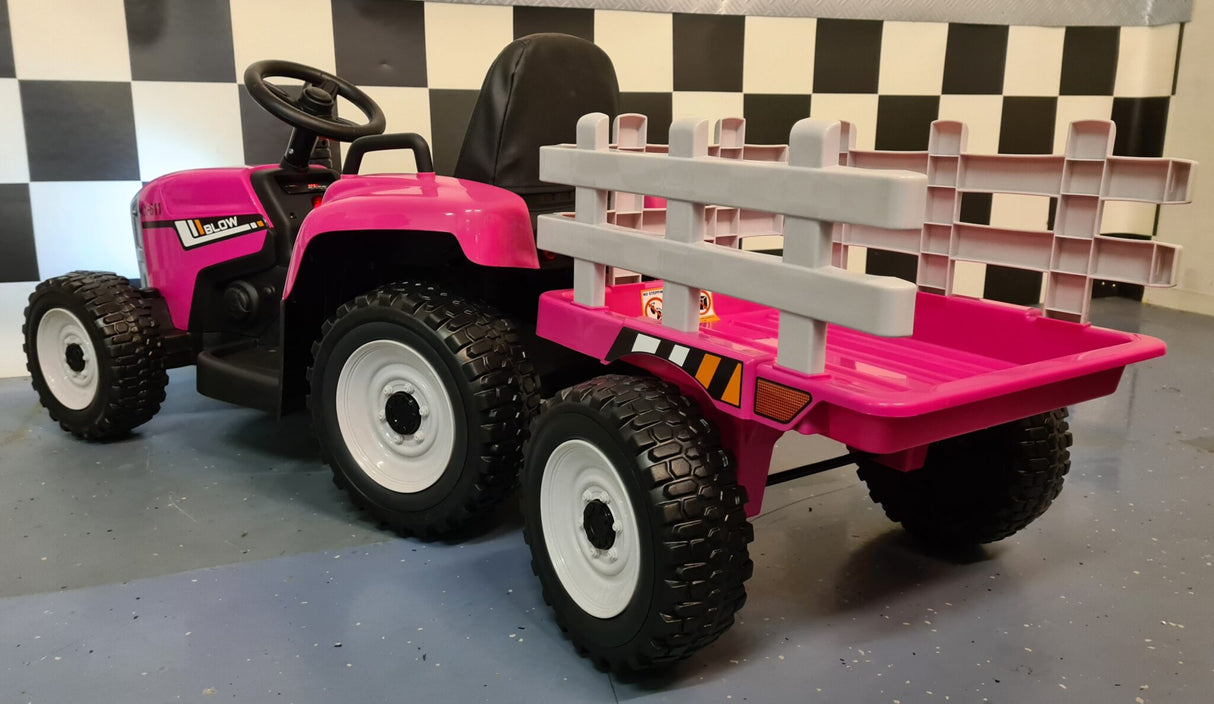 Children's tractor 12 volts with trailer pink