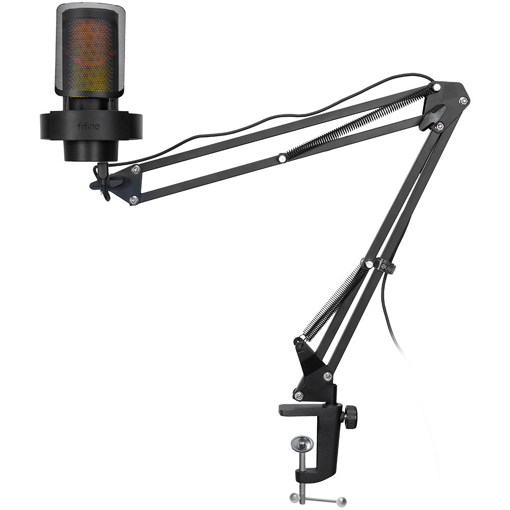 FIFINE A8T Condenser RGB  USB Microphone with Adjustable Arm Stand, Black