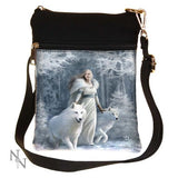 Small Gothic Winter Guardians Fantasy Wolf Shoulder Bag by Anne Stokes