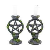 Set of 2 Wiccan Pentagram Candlesticks Witch Candle Holders
