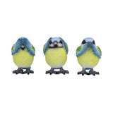 Three Wise Blue Tit Figurines in See no, Hear no, Speak no evil poses
