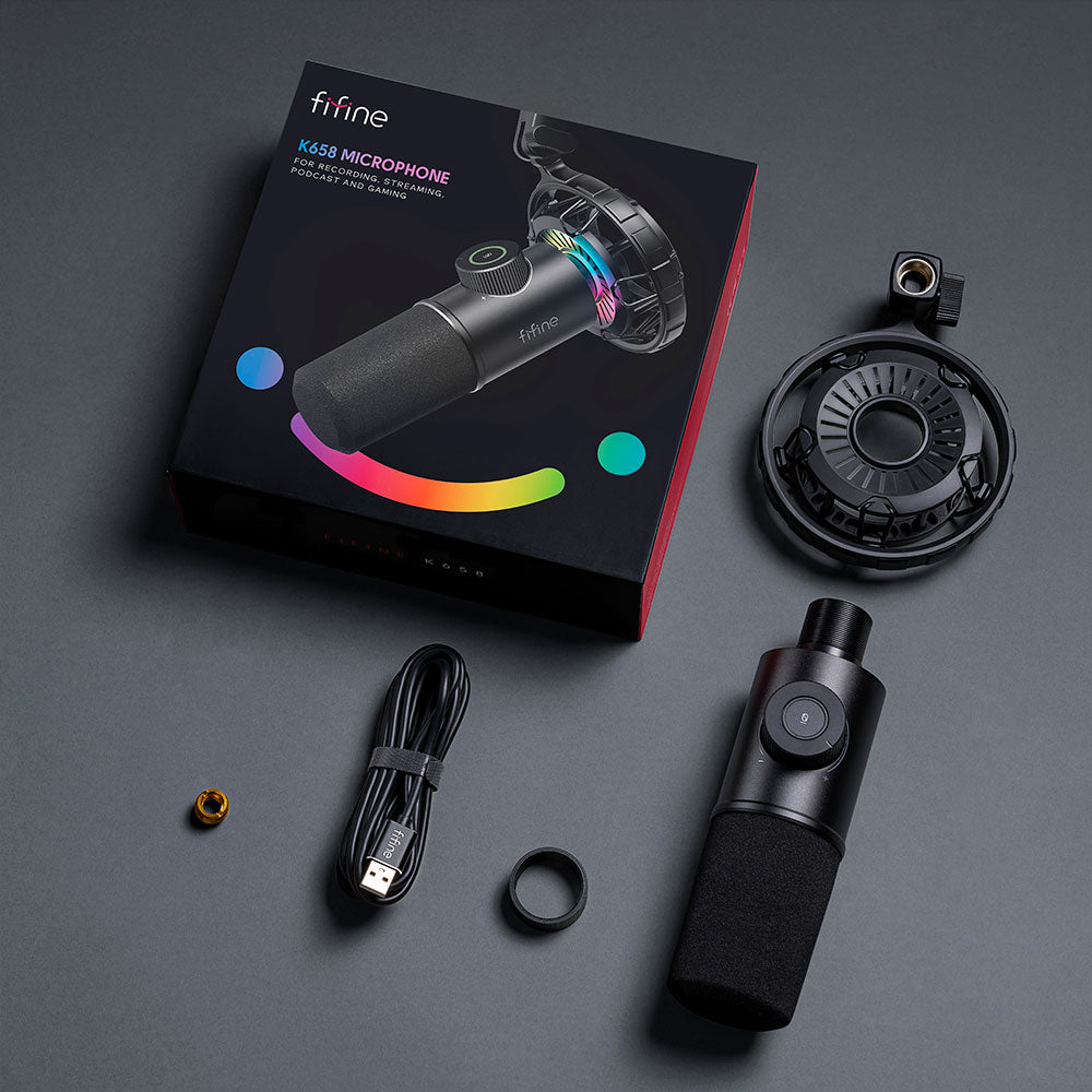 FIFINE K658 Dynamic RGB USB  Microphone, Black