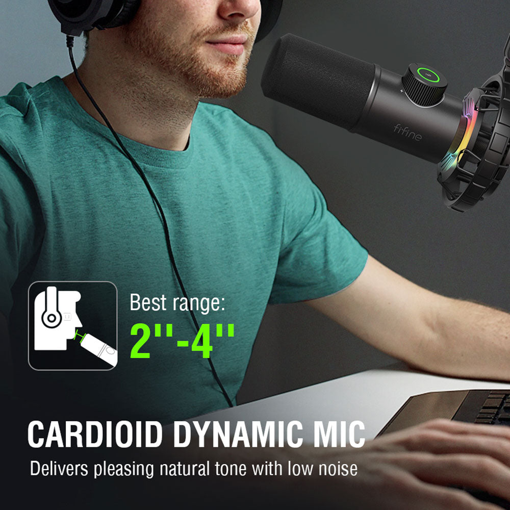 FIFINE K658 Dynamic RGB USB  Microphone, Black