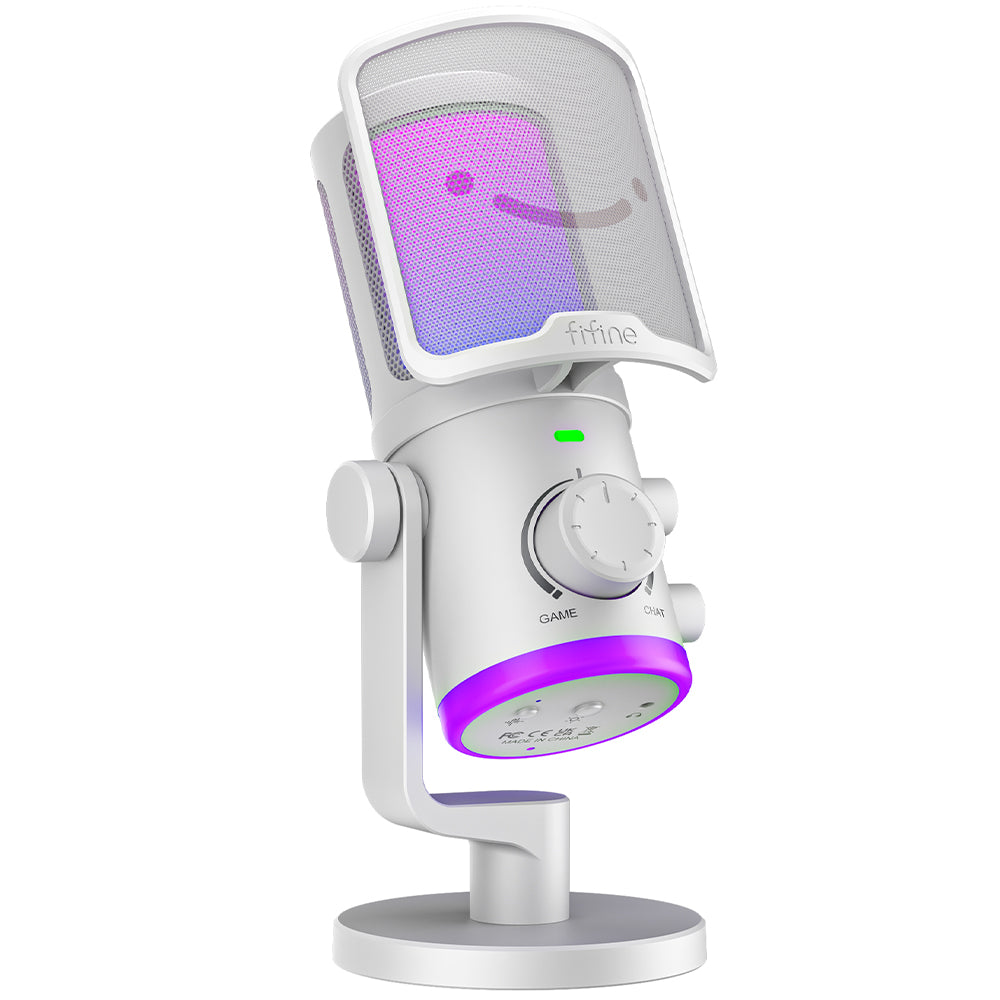 FIFINE AM6 Condenser RGB USB Microphone with chat and gaming volume preference knob, White