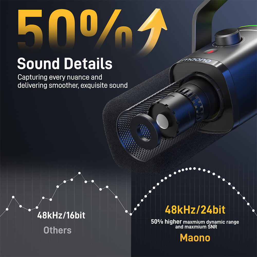 MAONO PD100XS Dynamic RGB USB/XLR Microphone with Arm Stand, black