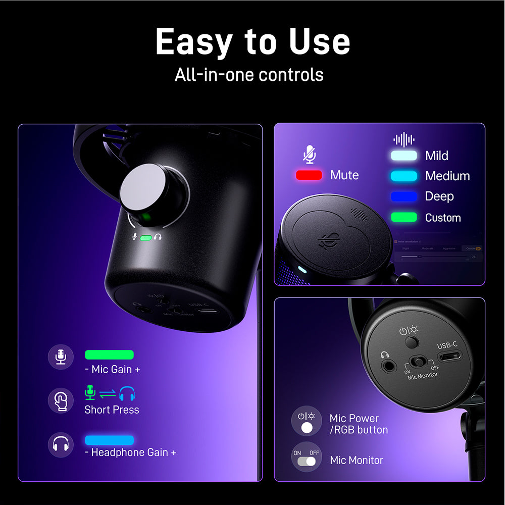 MAONO DM40 Pro Condenser RGB USB/Wireless AI Gaming Microphone, black