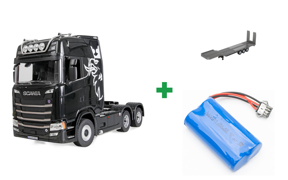 Kombopakke: HUINA SCANIA 770S RC TRAILER RTR Sort