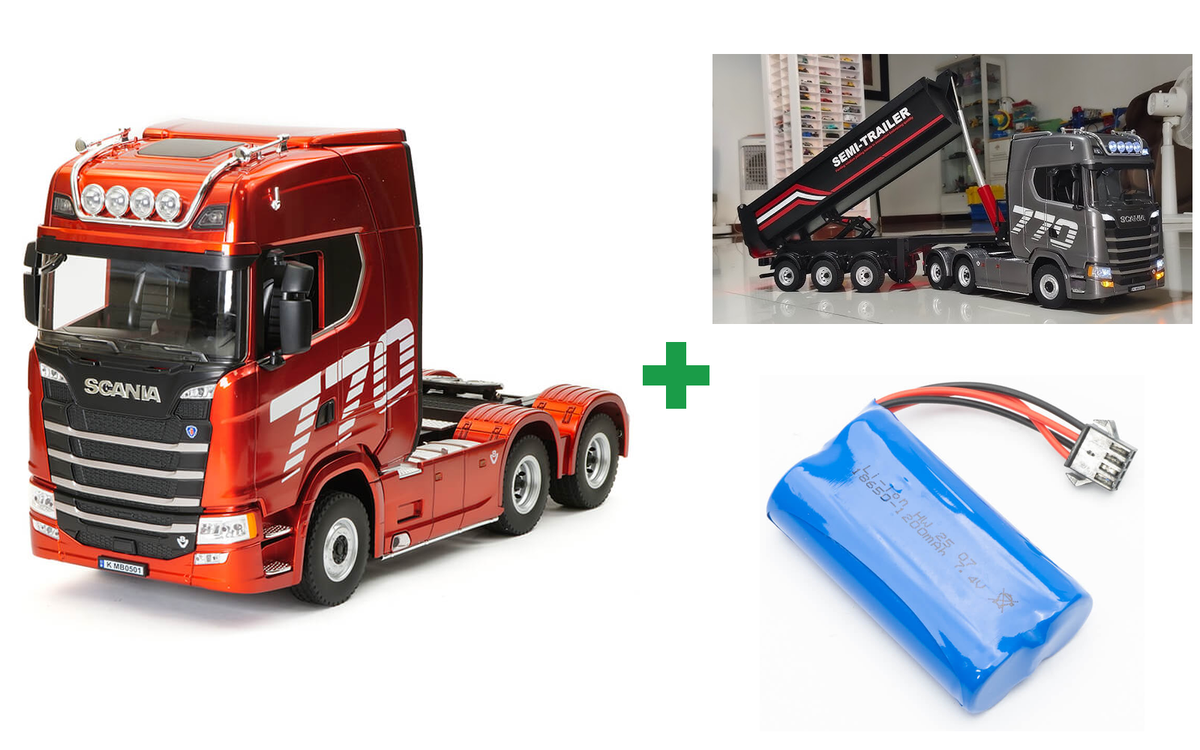 Kombopakke: HUINA SCANIA 770S RC TRAILER RTR Rød