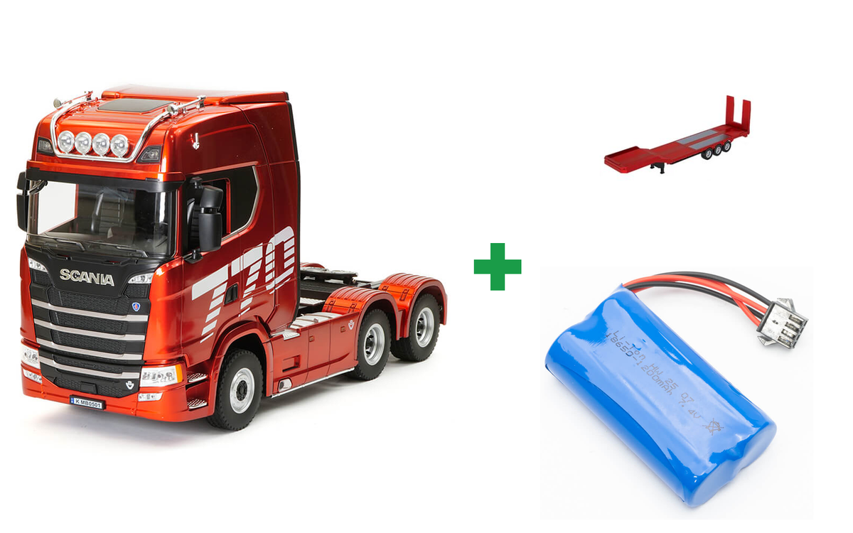 Kombopakke: HUINA SCANIA 770S RC TRAILER RTR Rød