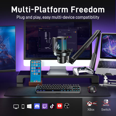 MAONO DM40 Pro S Condenser RGB USB/Wireless AI Gaming Microphone with Arm Stand, black
