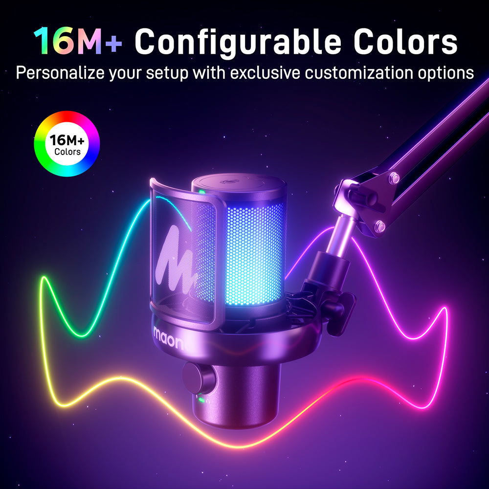 MAONO DM40 Pro S Condenser RGB USB/Wireless AI Gaming Microphone with Arm Stand, black