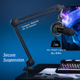FIFINE T658 Dynamic RGB USB Microphone with Boom Arm Stand, Black