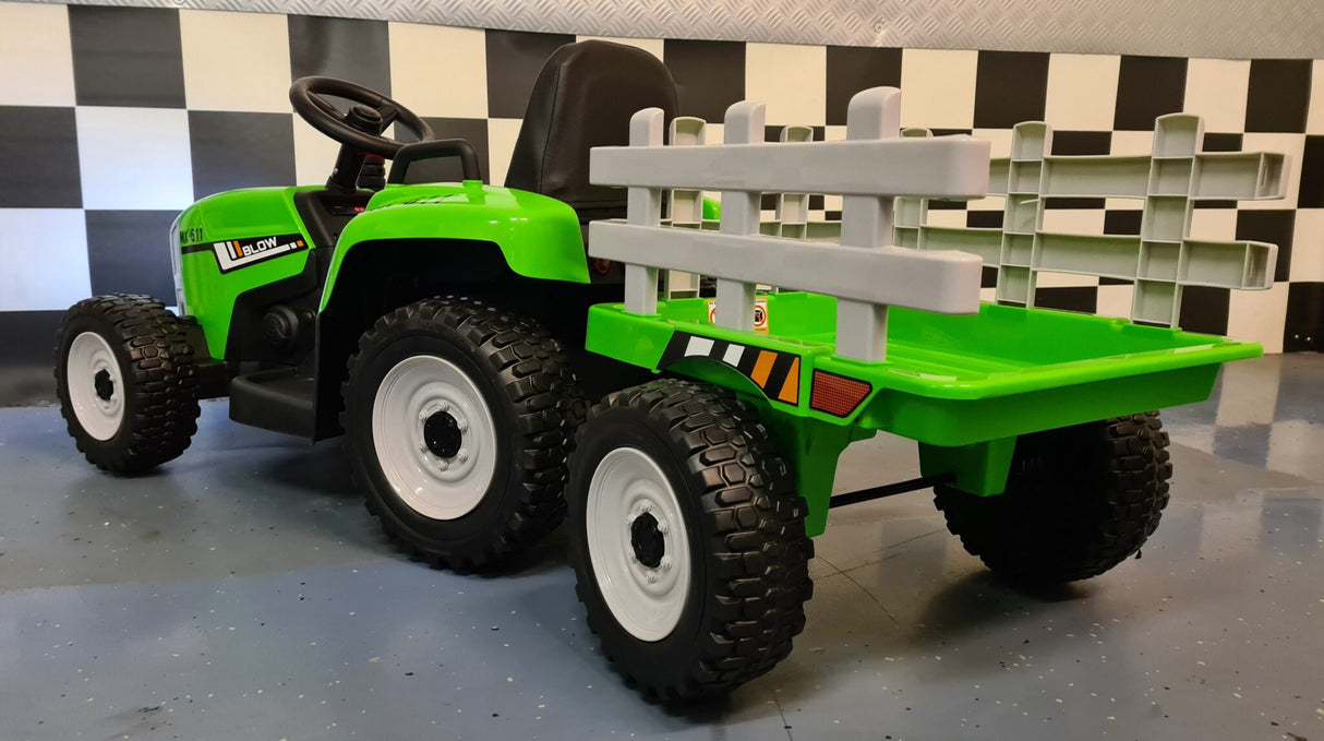 Children's battery tractor 12 volts with trailer and RC green