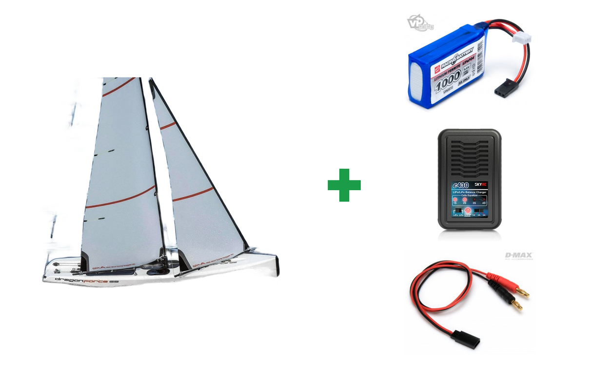 Kompletpakke: Sailboat Dragon Force 65 V7 RTR + modtagerbatteri, lader og ladekabel