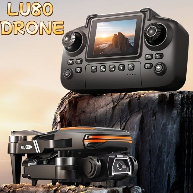 LU80 drone i orange med fjernbetjening med skaerm