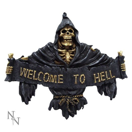 Welcome To Hell Skeleton Grim Reaper Hanging Sign