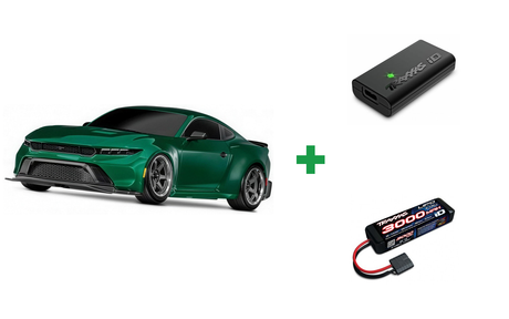Kombopakke: Traxxas 105237-4 4-TEC Drift 2WD Mustang XL-5 TQi + USB-C lader og 2S batteri