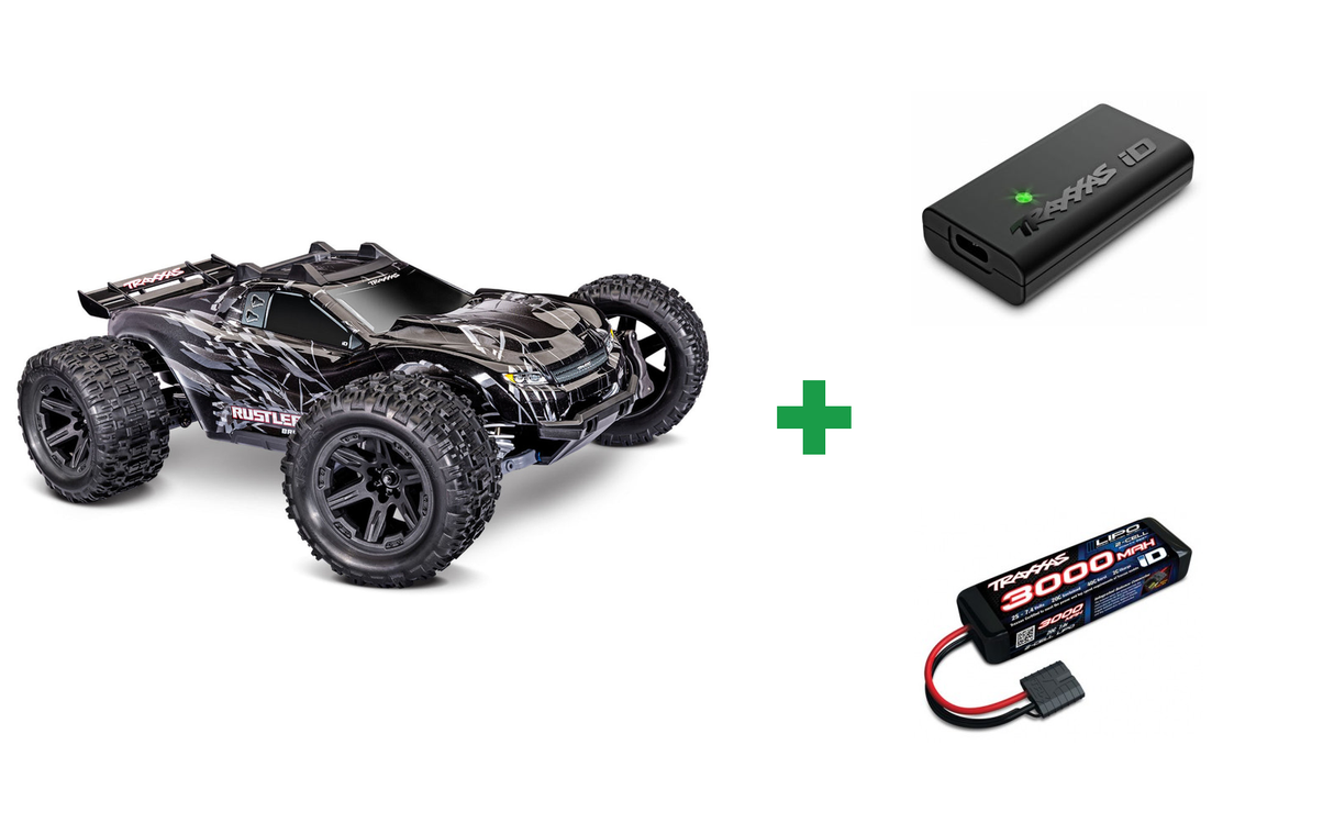 Kombopakke: Rustler 4x4 1/10 HD VX3 BL 3S RTR + USB-C lader og 2S batteri