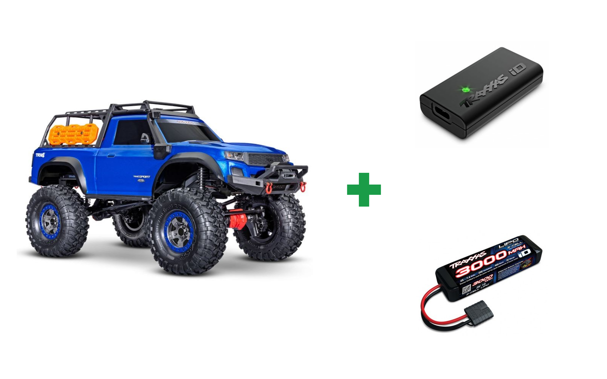 Kombopakke: TRX-4 Sport Crawler High Trail FD RTR Metallic Blue + USB-C lader og 2S batteri