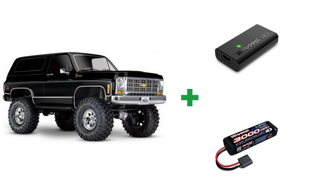 Kombopakke: Traxxas 82276-4 TRX-4 Chevy Blazer 1979 1/10 RTR Clipless + USB-C lader og 2S batteri