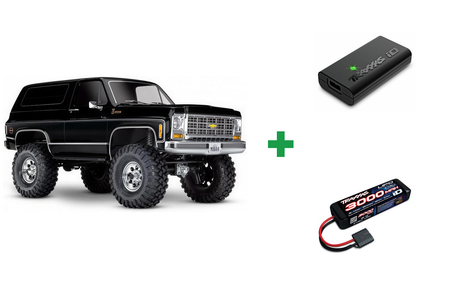 Kombopakke: Traxxas 82276-4 TRX-4 Chevy Blazer 1979 1/10 RTR Clipless + USB-C lader og 2S batteri