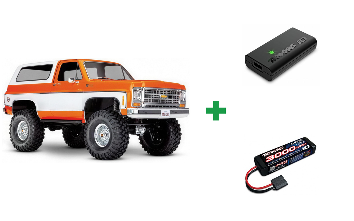 Kombopakke: Traxxas 82276-4 TRX-4 Chevy Blazer 1979 1/10 RTR Clipless + USB-C lader og 2S batteri