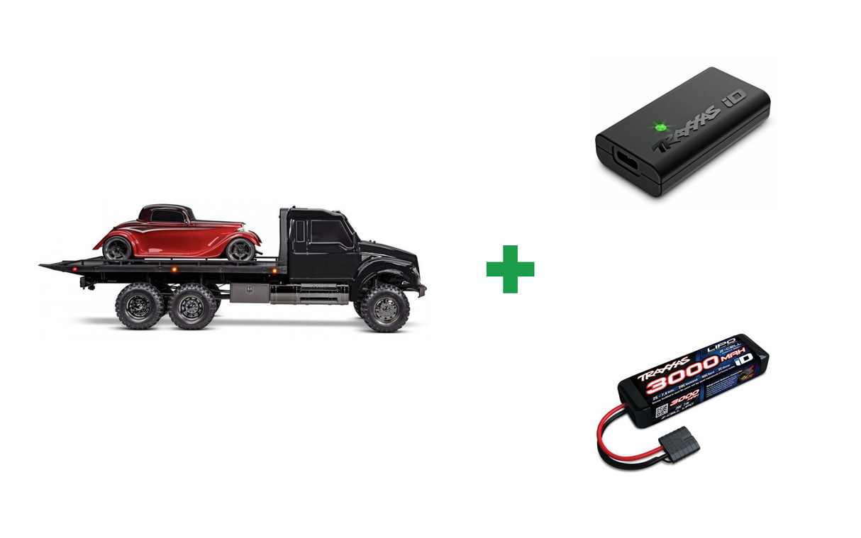 Kombopakke: TRX-6 Ultimate RC Hauler 6x6 TQi Black with winch + USB-C lader og 2S batteri