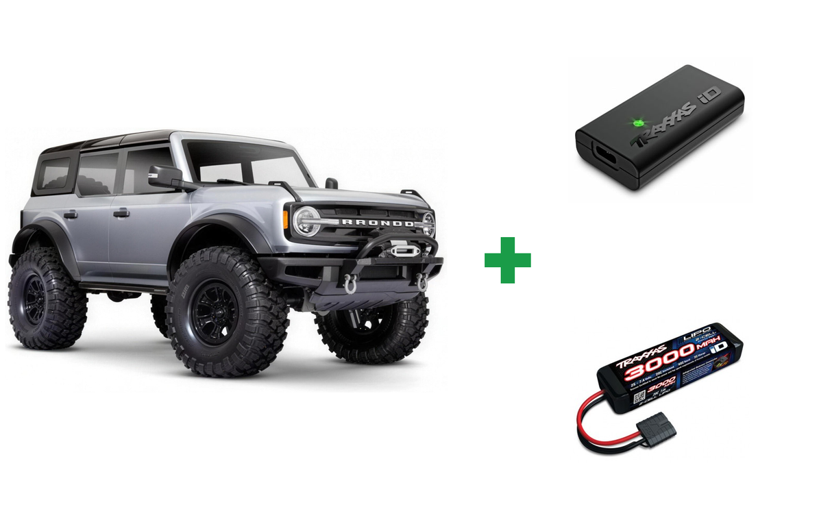 Kombopakke: Traxxas 92076-4 TRX-4 Ford Bronco 2021 Crawler RTR + USB-C lader og 2S batteri