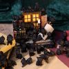 The Witches Litter Display of 36 Black Cat Familiars with a Decorated Stand