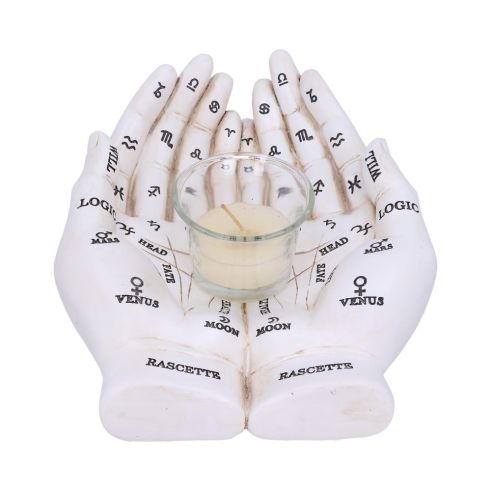 Palmist's Guide White Chiromancy Hands Candle Holder