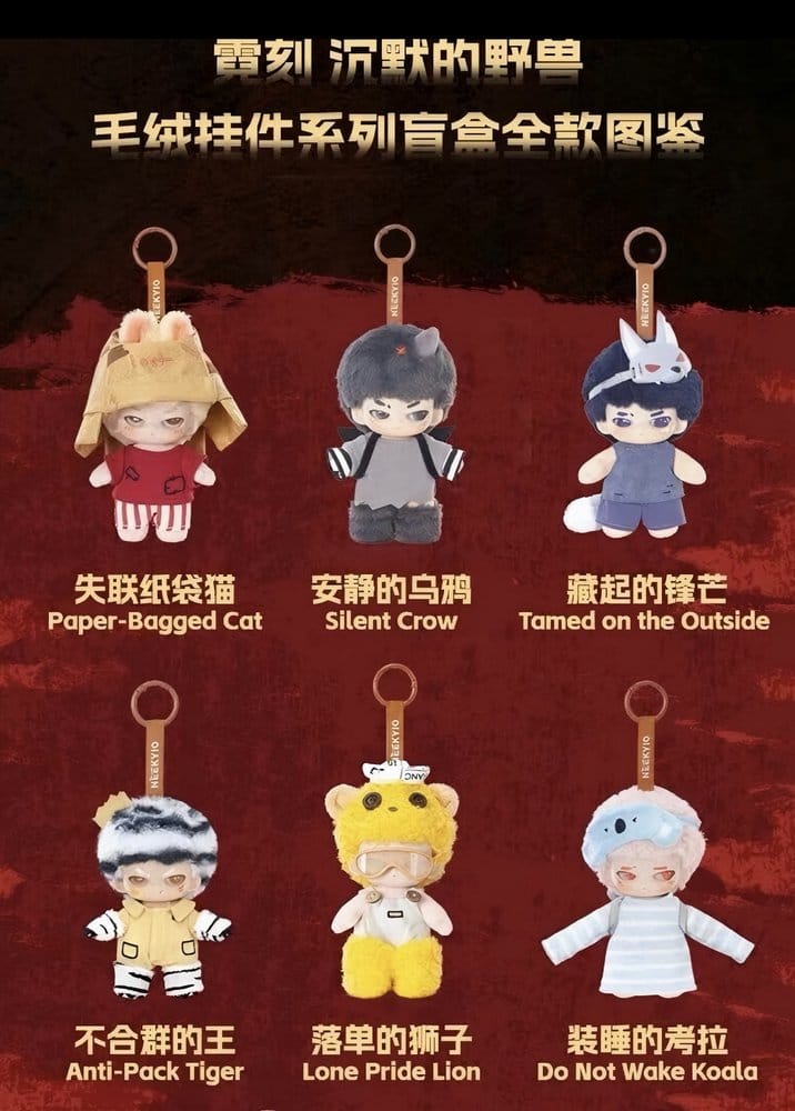 Neekyio Silent Beast Plush Keychain 15 cm Blind Box Display (6)