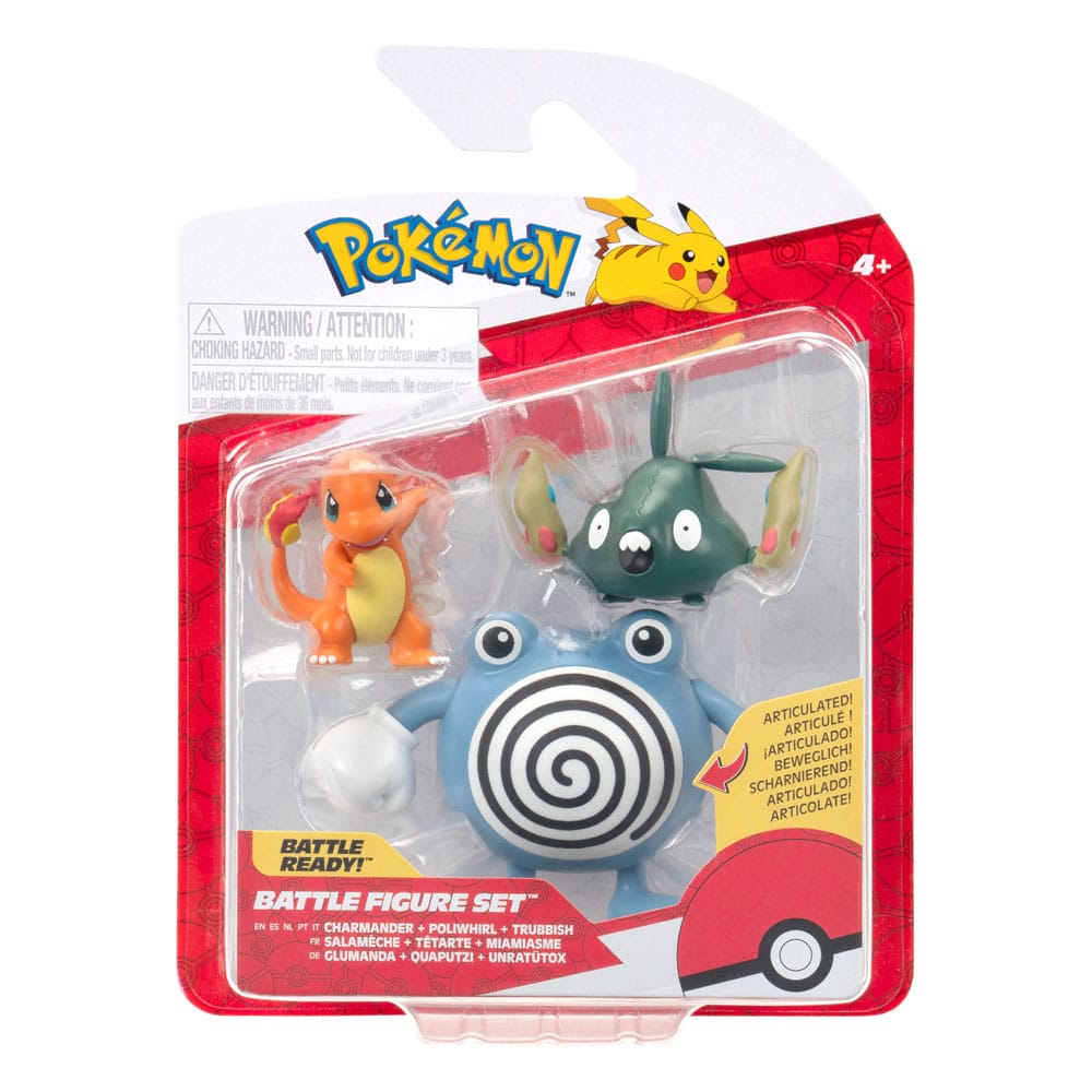 Pokémon First Partner Battle Figure Set Figure 3-Pack Charmander, Trubbish & Poliwhirl
