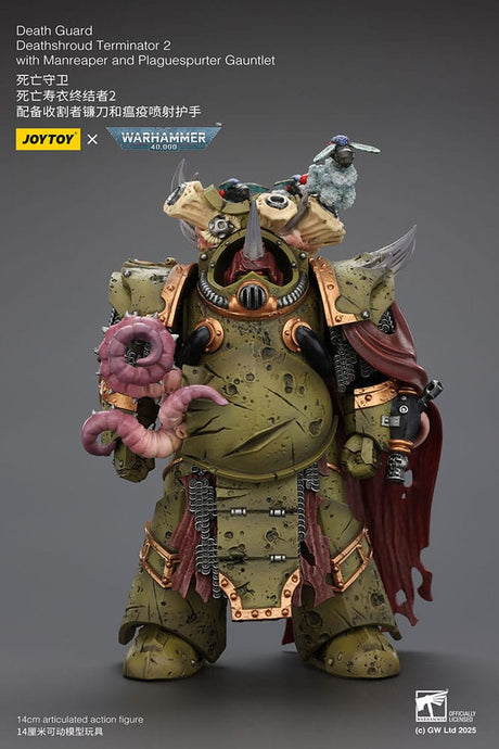 Warhammer 40k Action Figure 1/18 Death Guard Deathshroud Terminator 2 with Manreaper and Plaguespurter Gauntlet 14 cm