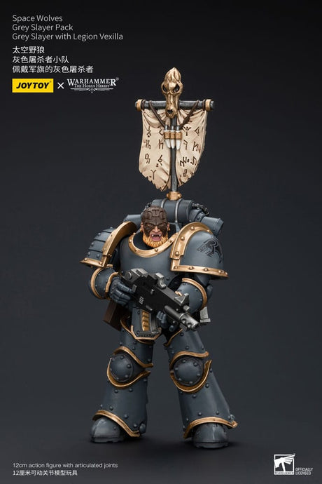 Warhammer The Horus Heresy Action Figure 1/18 Space Wolves Grey Slayer Pack Grey Slayer With Legion Vexilla 12 cm