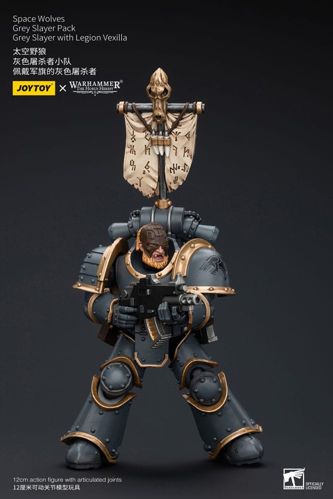 Warhammer The Horus Heresy Action Figure 1/18 Space Wolves Grey Slayer Pack Grey Slayer With Legion Vexilla 12 cm