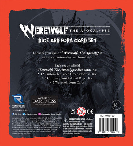 Werewolf: The Apocalypse 5th Edition RPG Dice and Form Card set