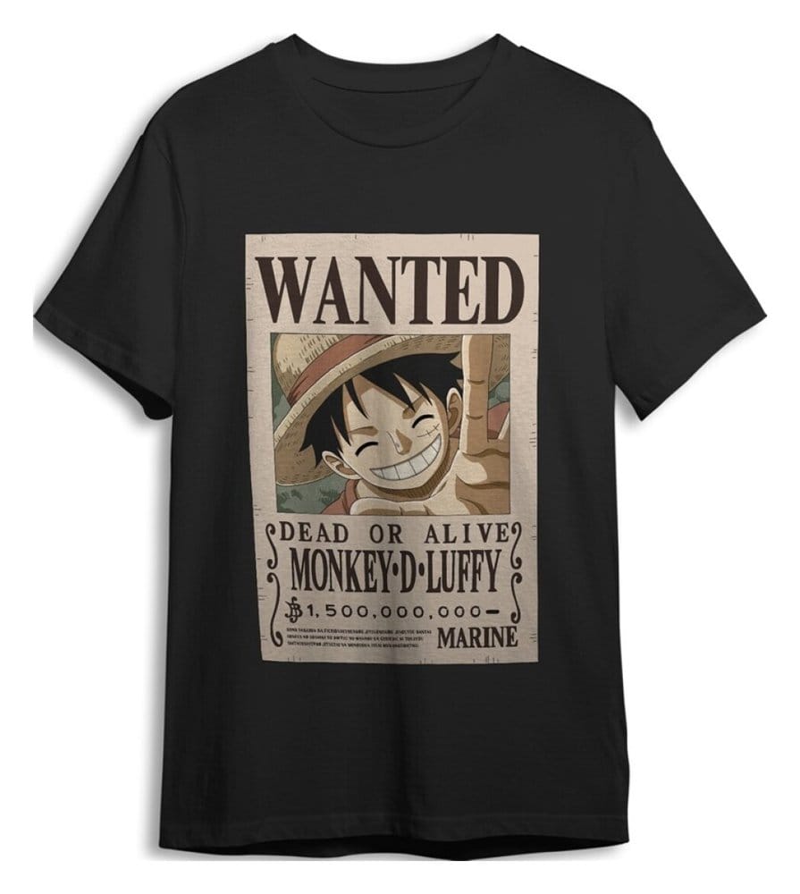One Piece T-Shirt Monkey D. Luffy Wanted Black Size S