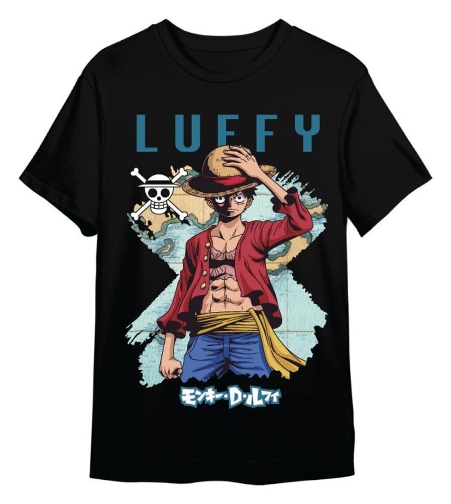 One Piece T-Shirt Monkey D. Luffy Mapa Black Size XXL