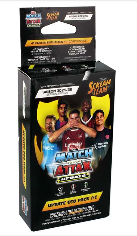 UEFA Champions League Match Attax Trading Cards 2025/26 Eco Pack Update Scream Team *German Version*